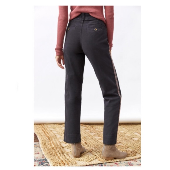 Anthropologie Tapered Embroidered Side Stripe Pants Grey Black Size 2 NWT - Picture 2 of 10